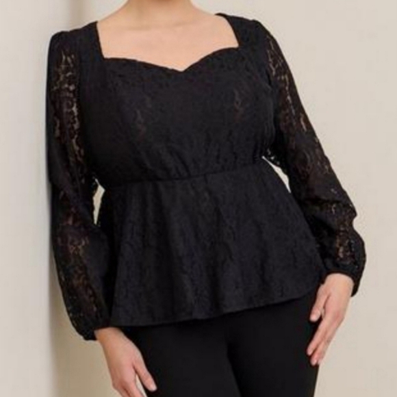 Torrid Peplum Chiffon Black Floral Print Puff Sleeve Blouse Size M/L(10) - Picture 9 of 10